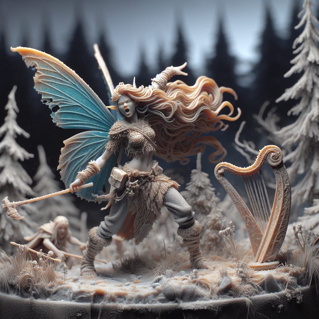 Ethereal Wax Fantasy: Warrior Fairy in Moody Forest Glade
