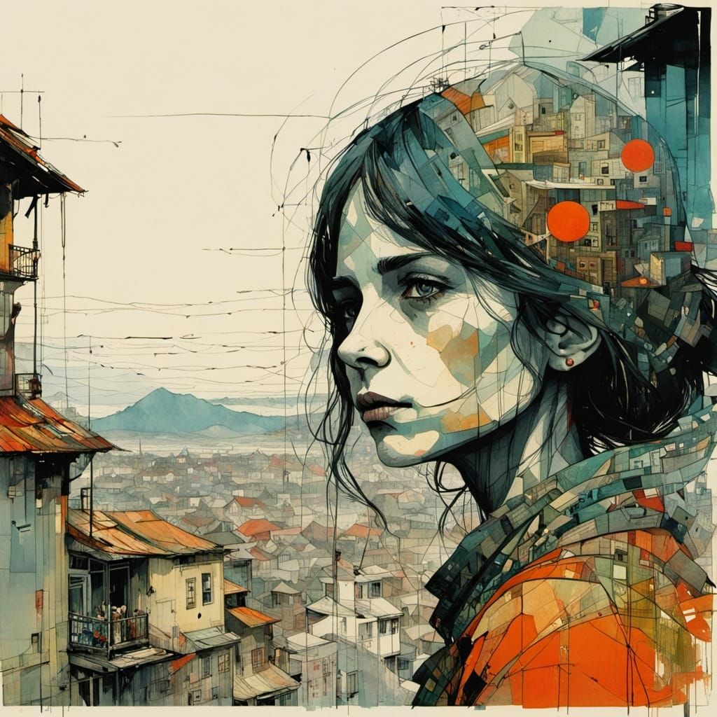 Peasant Woman Watches Horizon in Hyper-Detailed Style