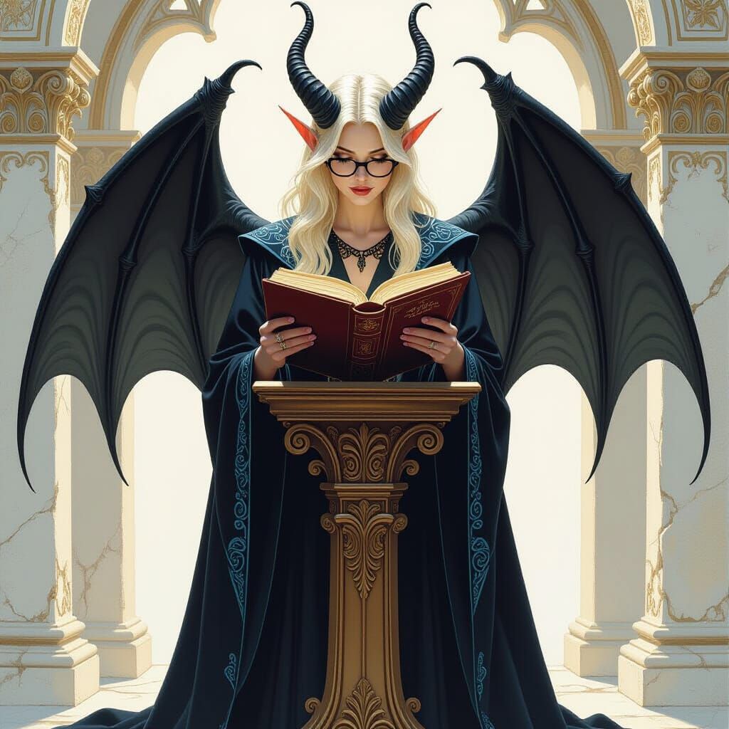 Elf Professor at Podium, Fantasy Oil Painting