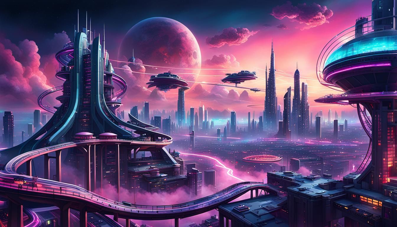 Futuristic Space Theme Park in Cyberpunk Style