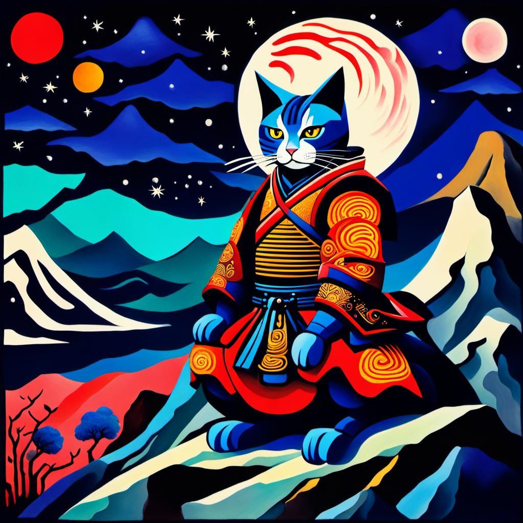Samurai Cat in Dreamy Ukiyo-e Style