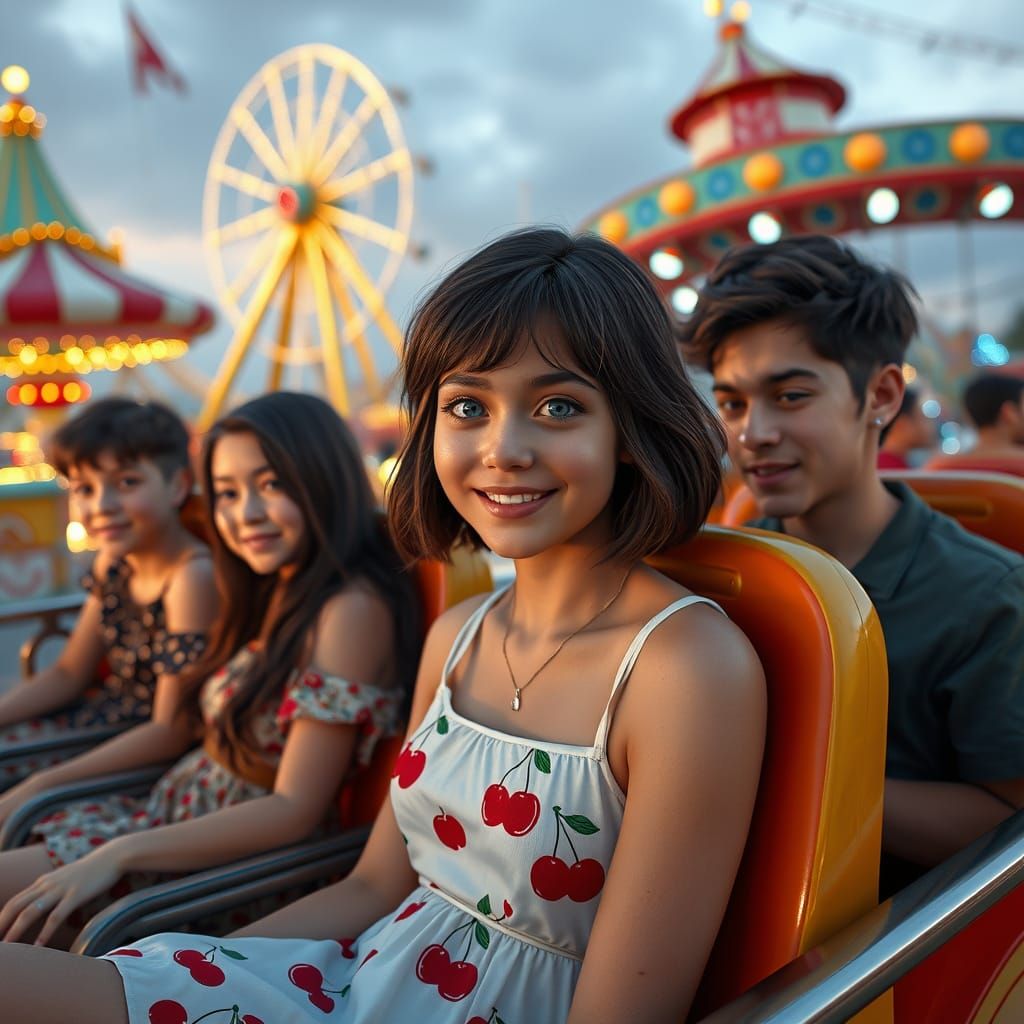 Youthful Joy on a Vibrant Roller Coaster Ride in Cyberpunk S...