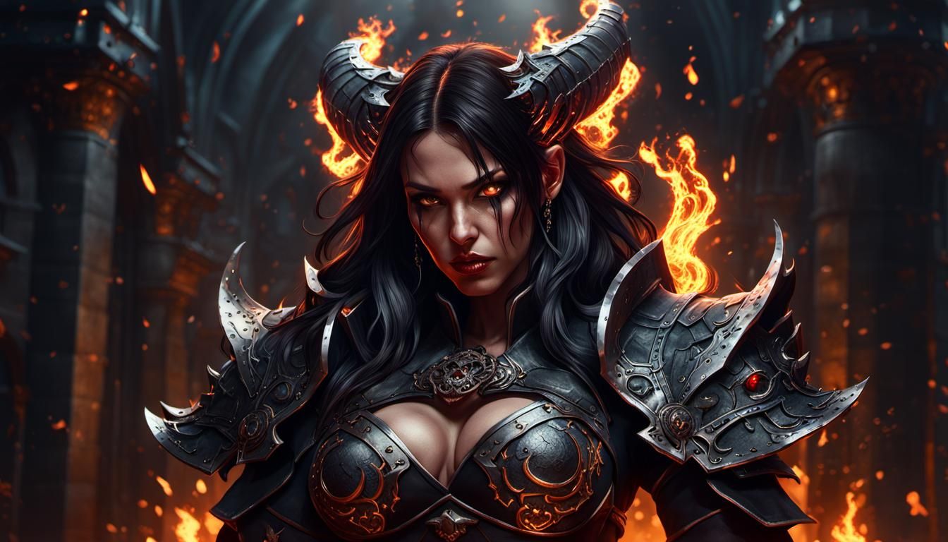 Brunette Cerberus in Dark Fantasy Style