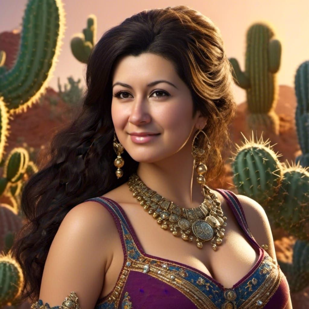 Beautiful Latina Woman in Desert Landscape: Digital Painting