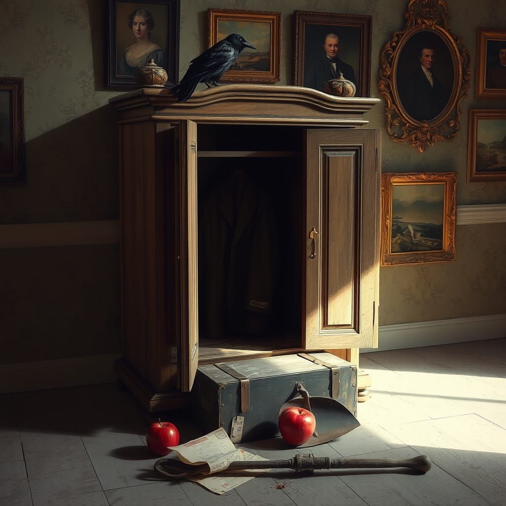 Vintage Wardrobe in Distressed Finish with Worn Suit and Ant...