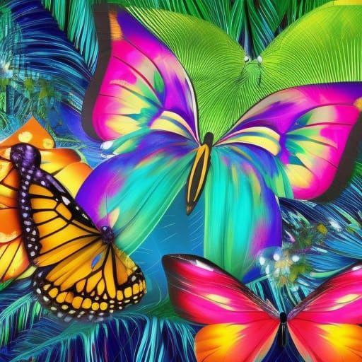 Enchanted Butterfly in Starry Jungle, Digital Art