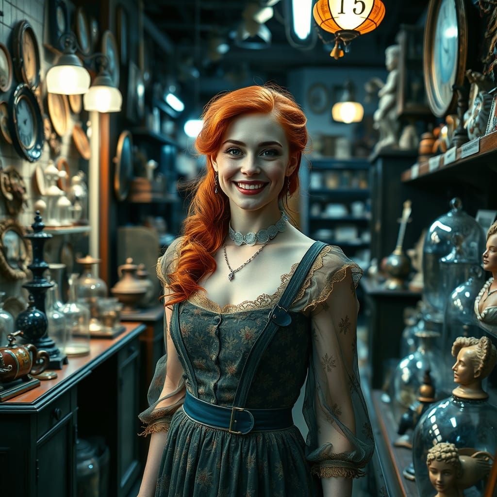 Woman in Antique Store, Alcohol Ink Style