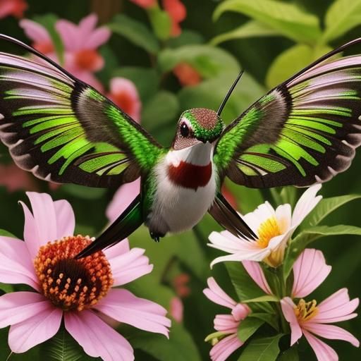 Hummingbird and Insects Sipping Nectar