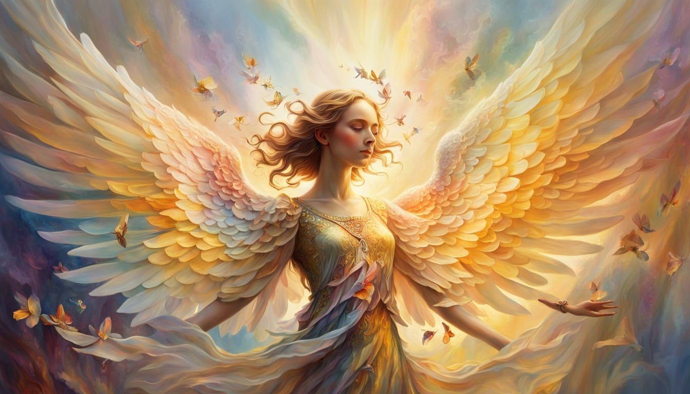 Surreal Angelic Transformation in Vibrant Triadic Colors