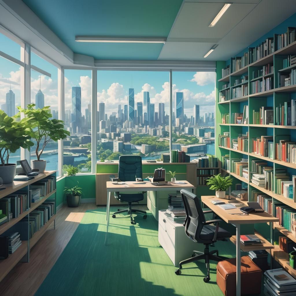 Green City Street View from Modern Office, Visual Developmen...