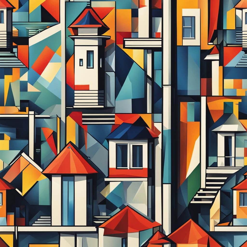 Cubist Lighthouse in Geometric Art Deco Style