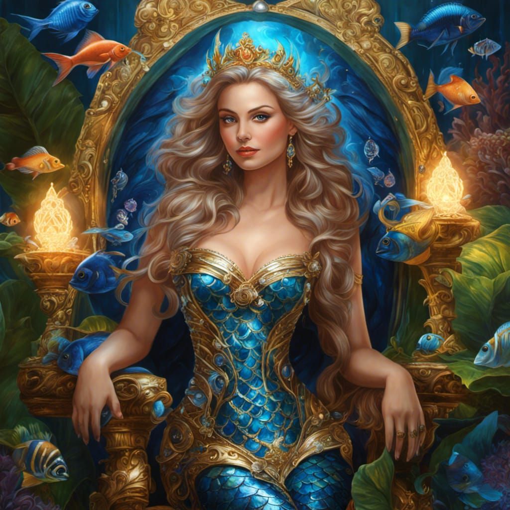 Mermaid Princess on Throne in Atlantis City