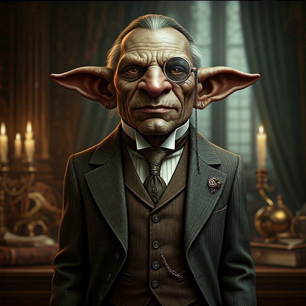 Edwardian Goblin in Victorian Study, Hyperrealist HDR