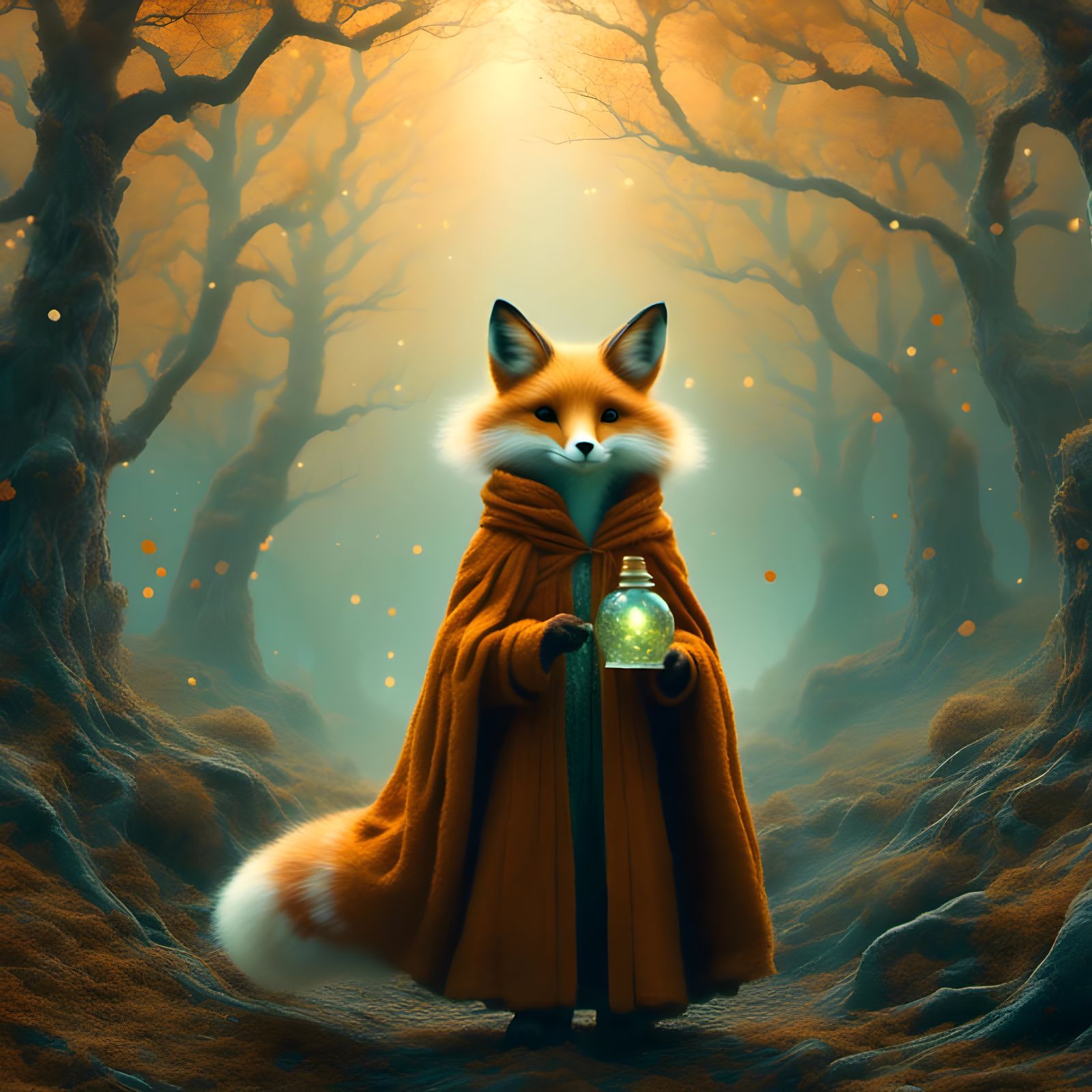 Cute Fox with Potion Bottle Digital Art