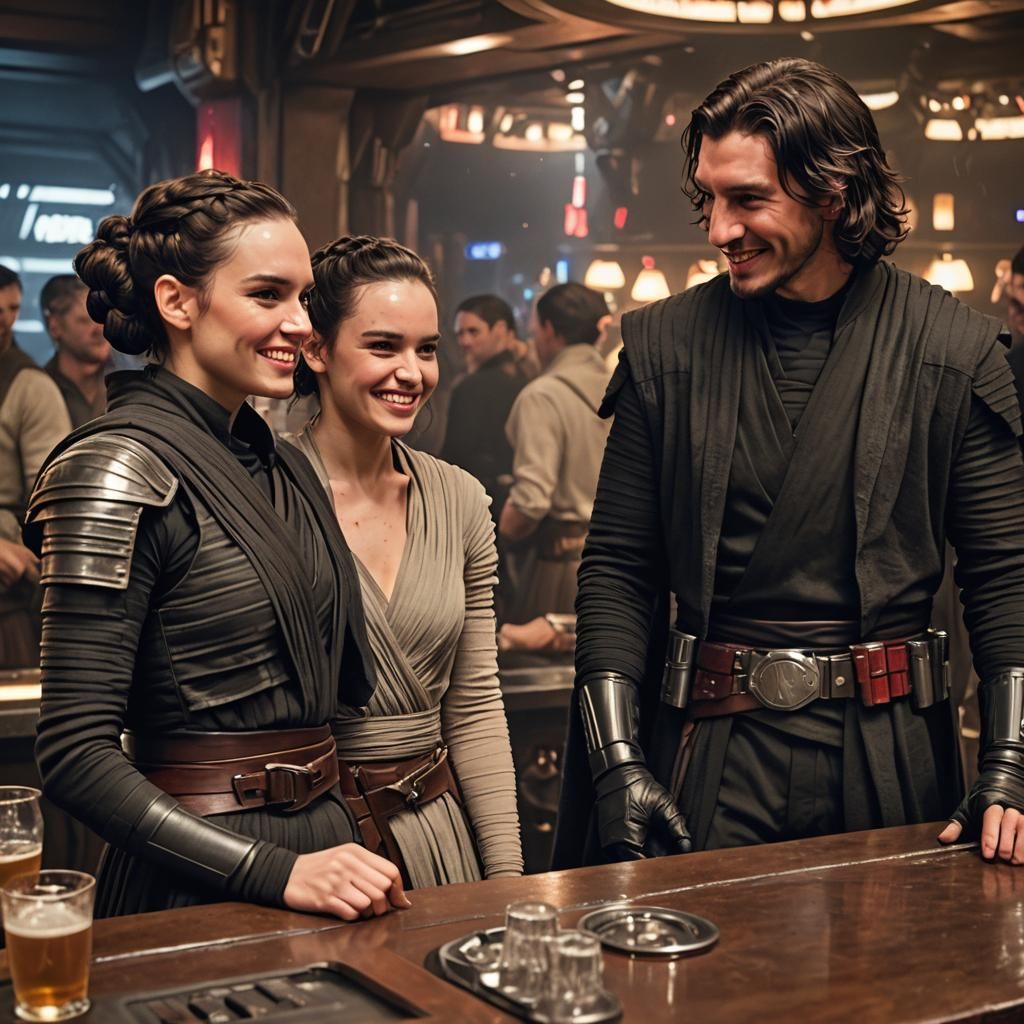 Rey and Kylo Ren in Crowded Space Bar