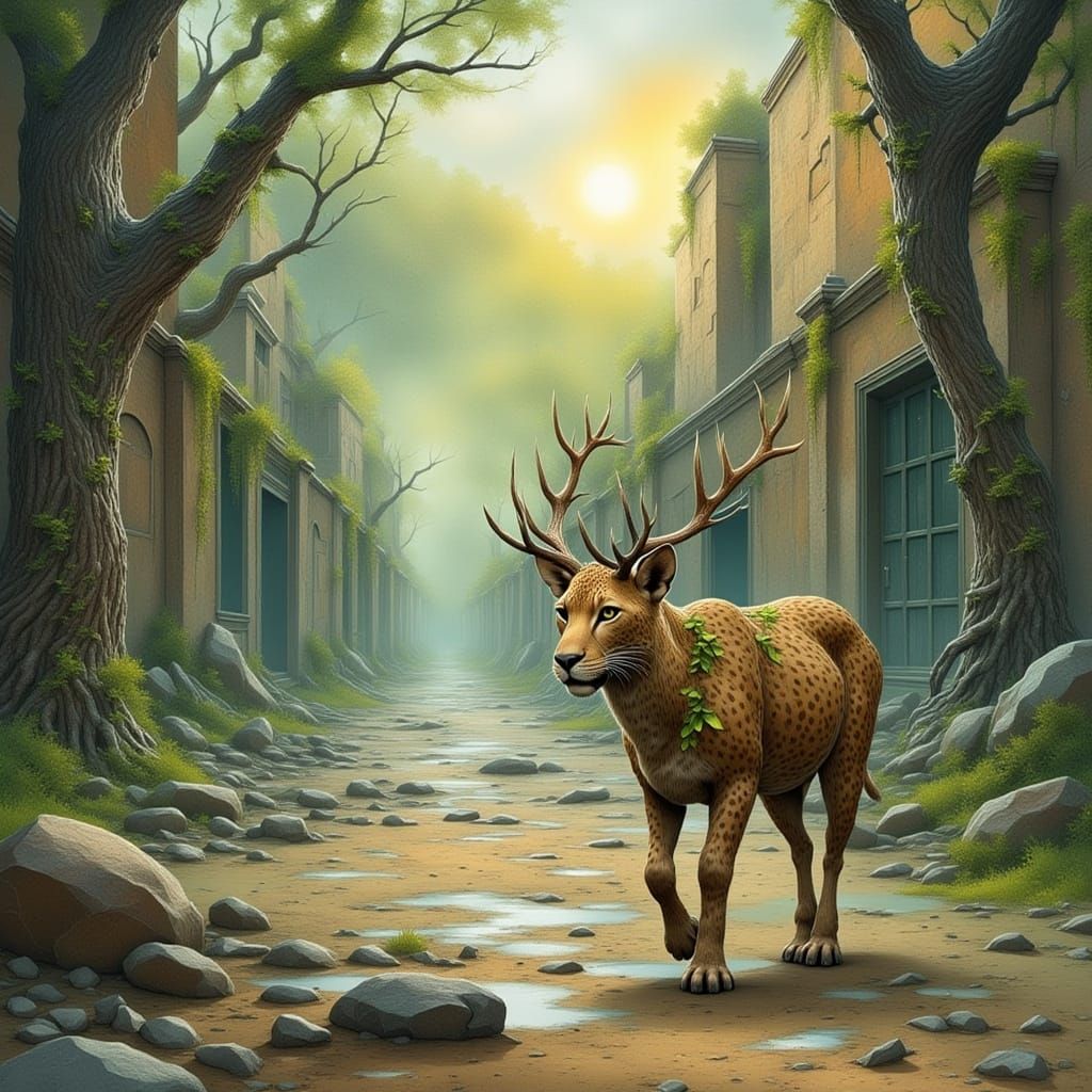 <lora:Altered reality 2:1.0> A jaguar hunts kudu in the long...