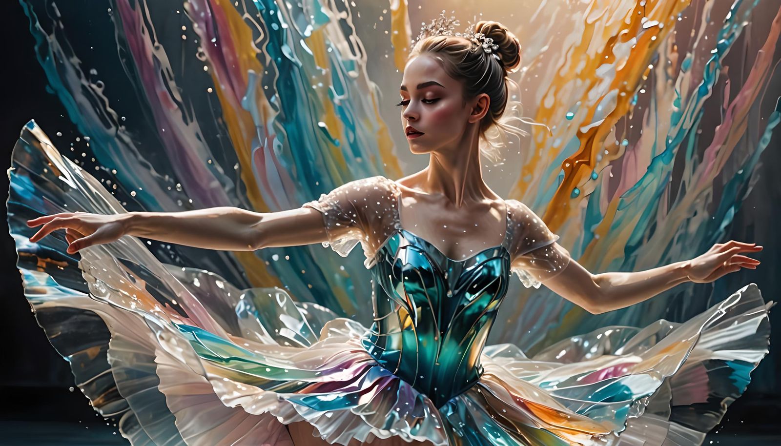 Dynamic Glass Ballerina Dancer in Hyperrealistic Style