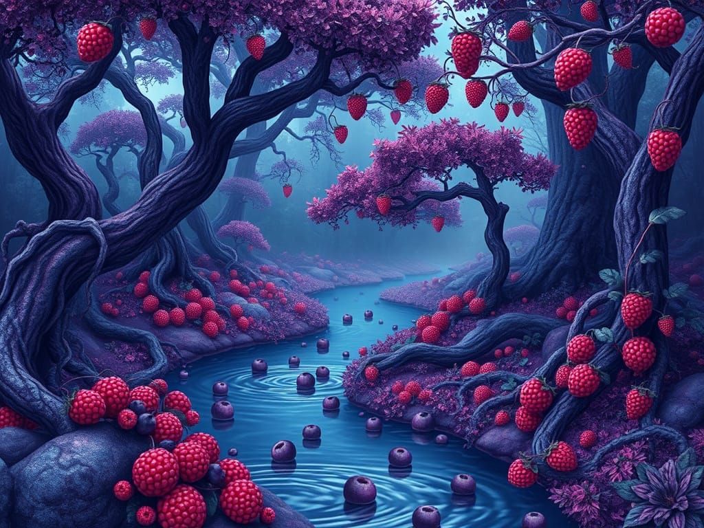 Dreamlike Berry Forest in a Fantastical Realm