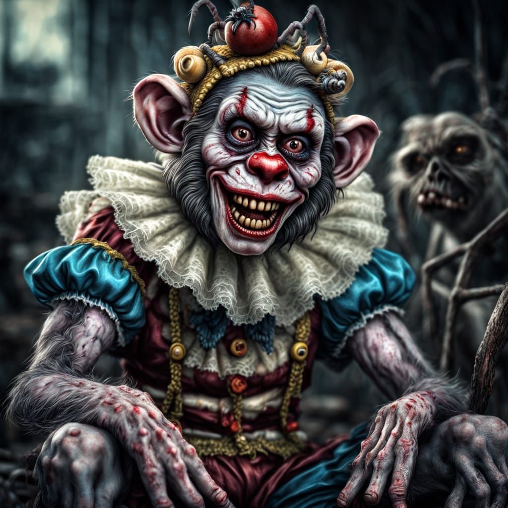 Grinning Zombie Clown Horror in Hyperrealistic HDR