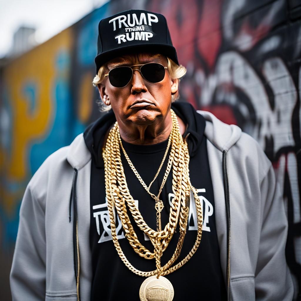 Donald Trump in Hip Hop Style with Gold Chains