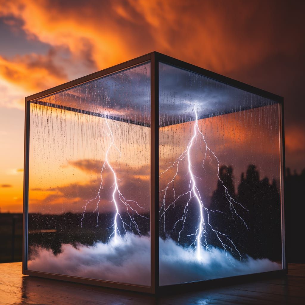 Thunderstorm Inside a Glass Cube: Surreal Photo