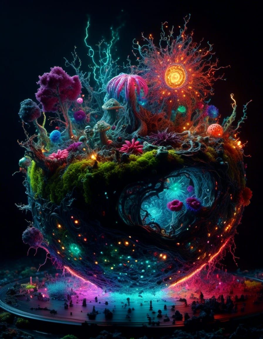 Vibrant Alien Flora in Spherical Ecosystem