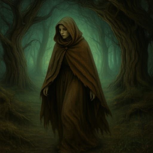 Mystical Forest Walker in Folklore Art Style