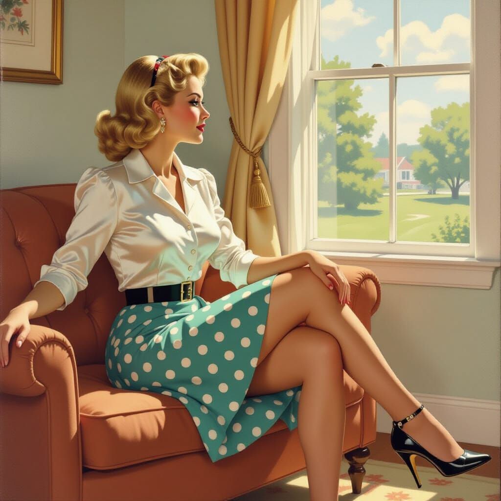 Elegant 1950s Housewife in Norman Rockwell Style