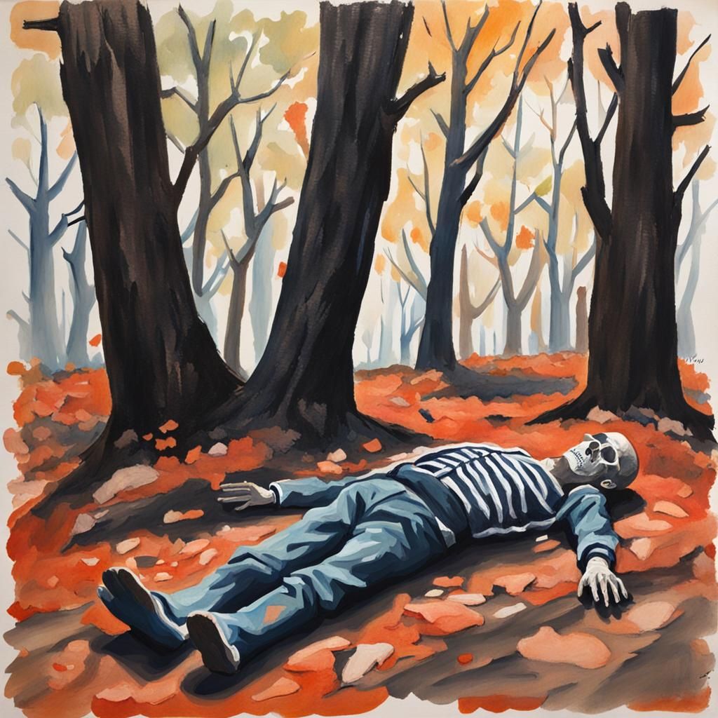 Gouache Painting of a Deceased Body