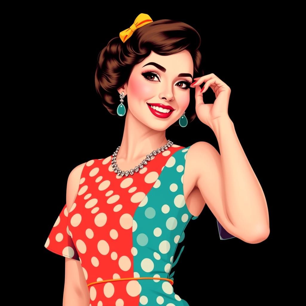 Polka Dot Retro Woman in Minimalist Pin-Up Style