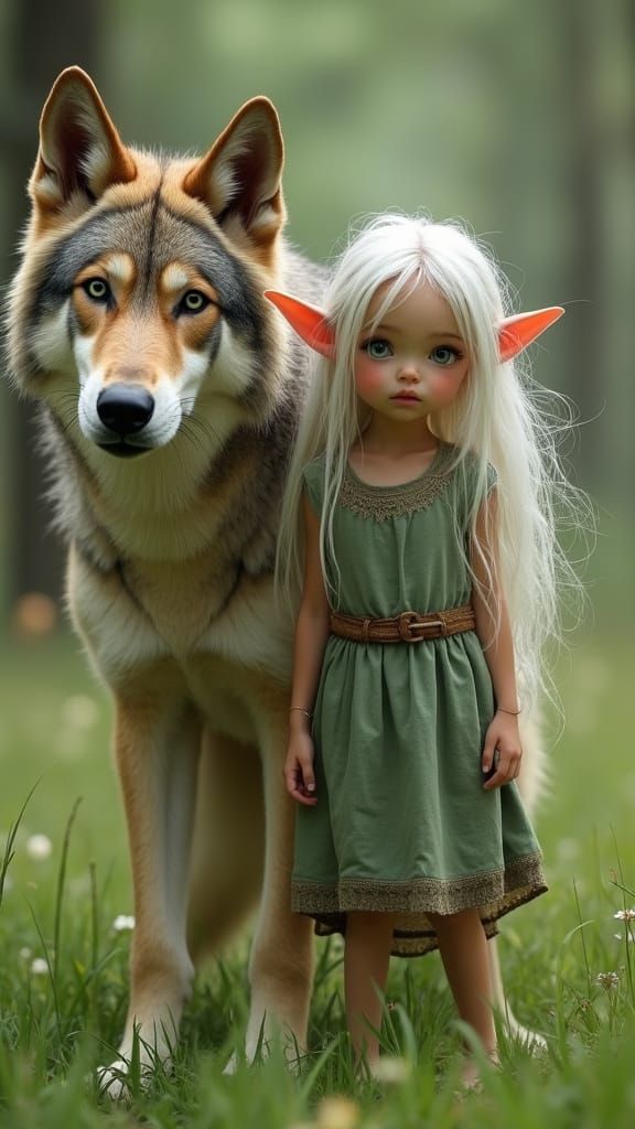 Elf Girl with Wolf Companion