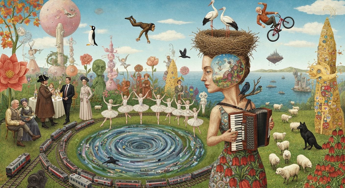 Surreal Earth Core Whirlpool with Cosmic Ballet, Collage Art