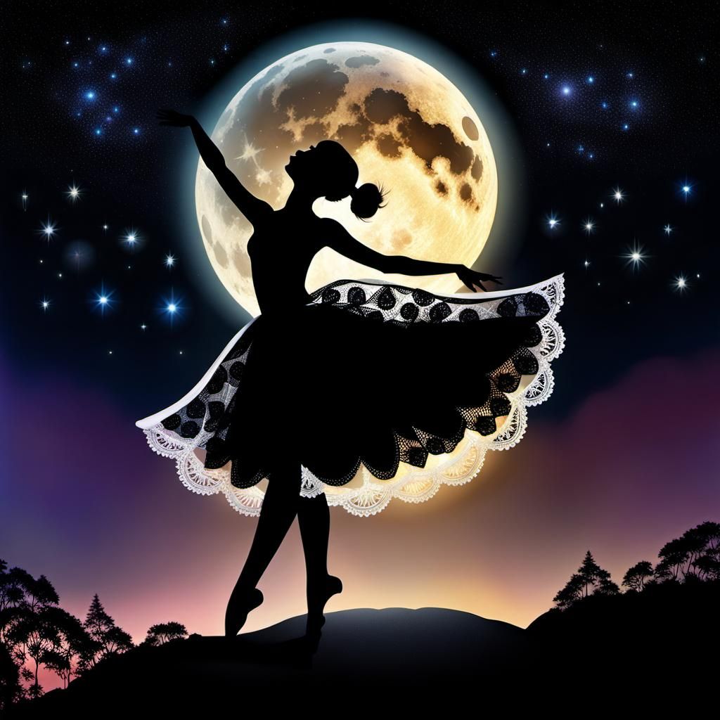 Ballerina Silhouette Dancing Under Moonlight