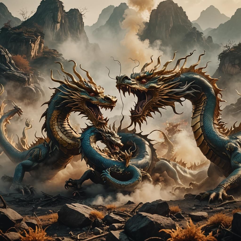 Epic Dragon Battle in Golden Hour Lighting