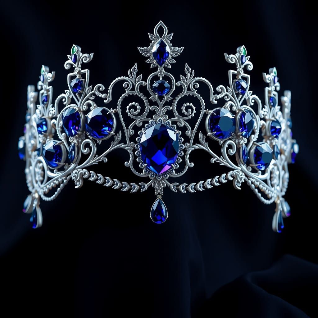 Ornate Tiara with Sapphires and Amethysts in Art Nouveau Sty...