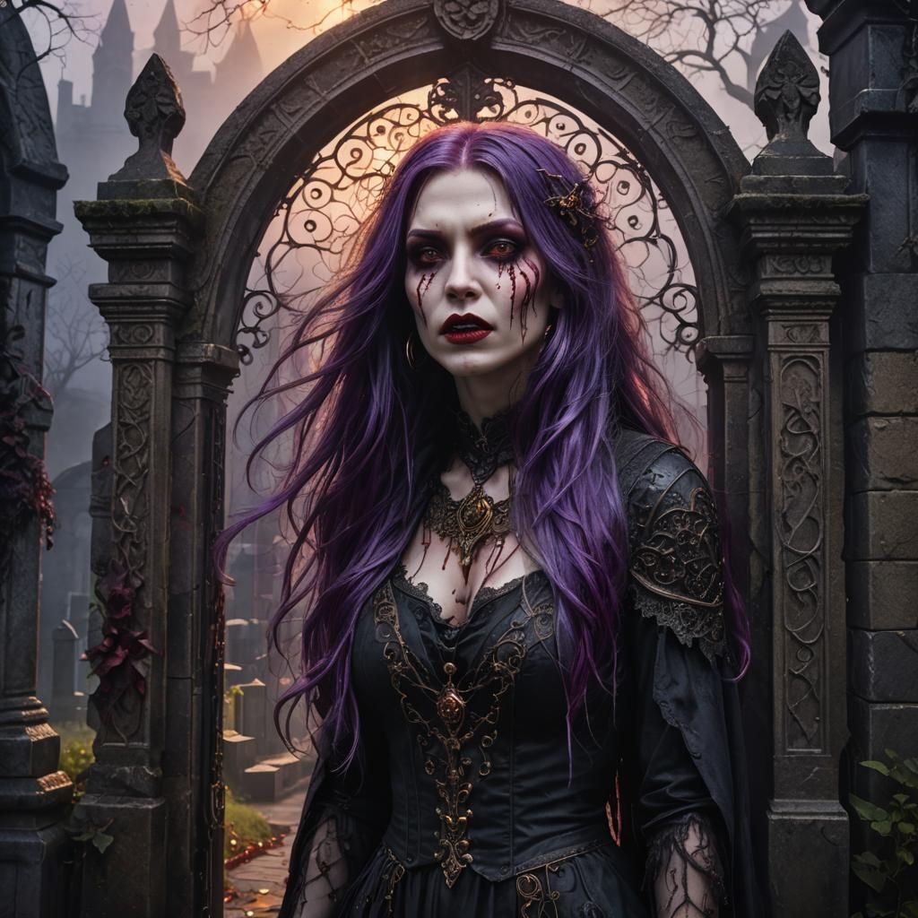 Vampire Queen in Cemetery: Dark Fantasy Art