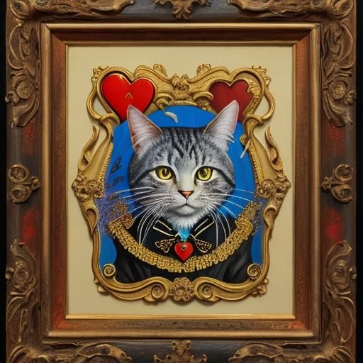 Surreal Queen of Hearts Cat in Wonderland