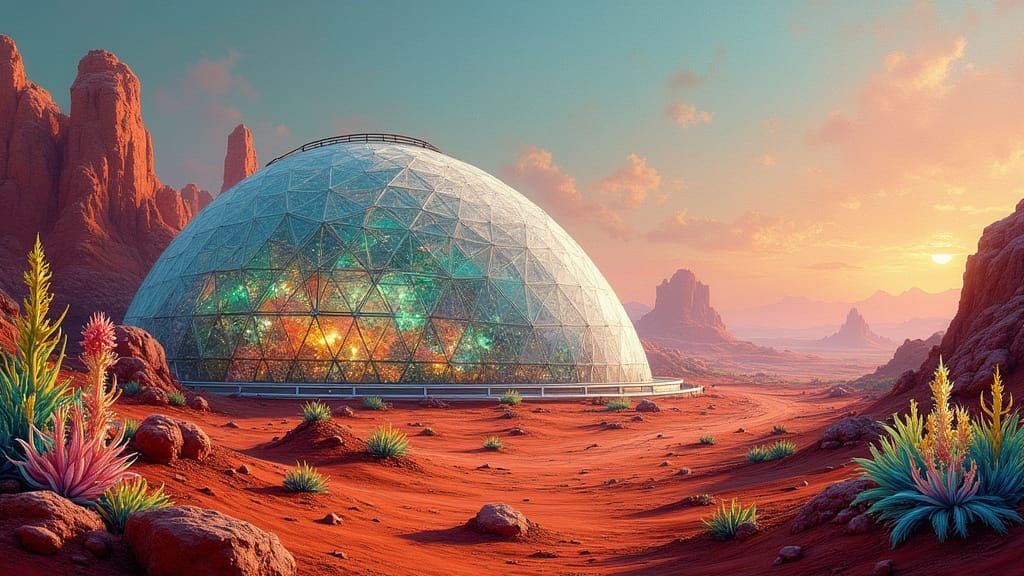 Vibrant Martian Greenhouse in Dramatic Impasto Style