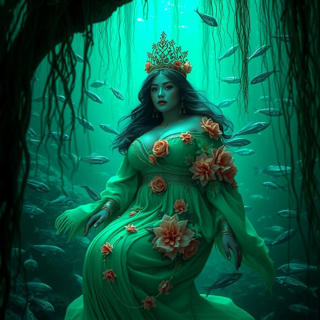 Ice Mermaid Queen in Royal Green Robes