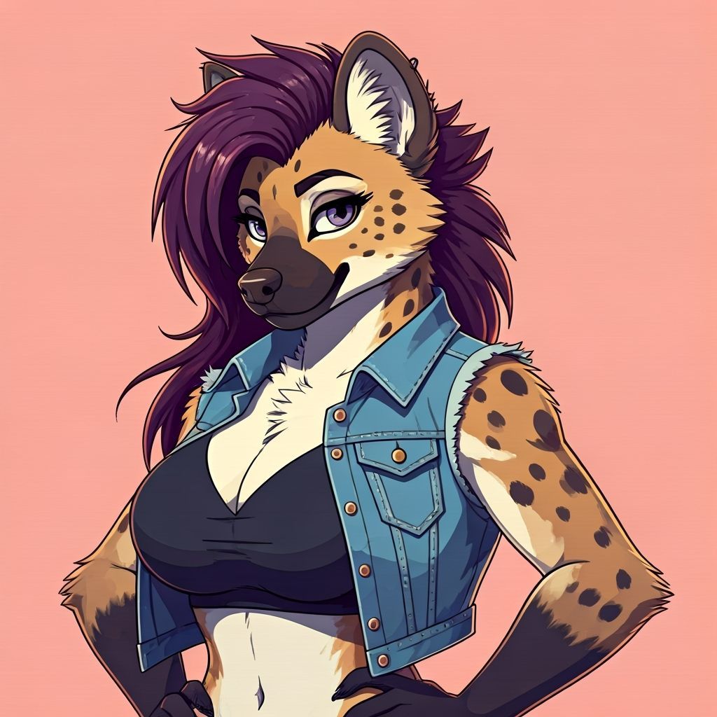 Feminine Furry Hyena with Mohawk in Cartoon Style