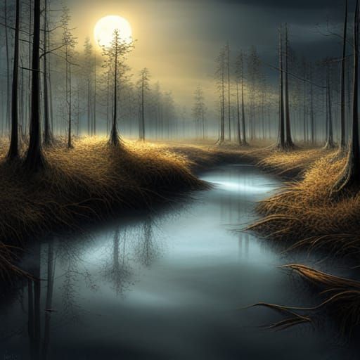 Moonlit Swamp Serenity