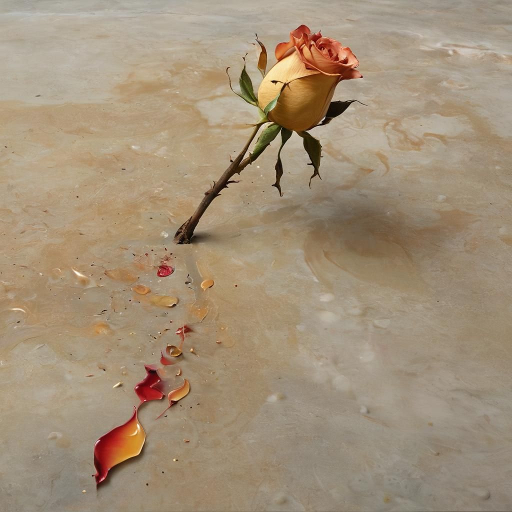 Surreal Wilting Rose in Dreamlike Oil Painting