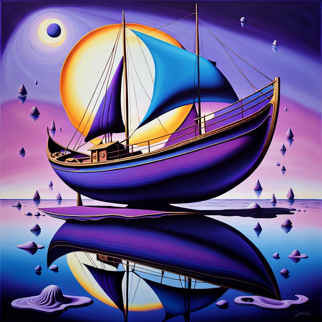 Surreal Purple Shell Boat in Lyrical Abstraction Style