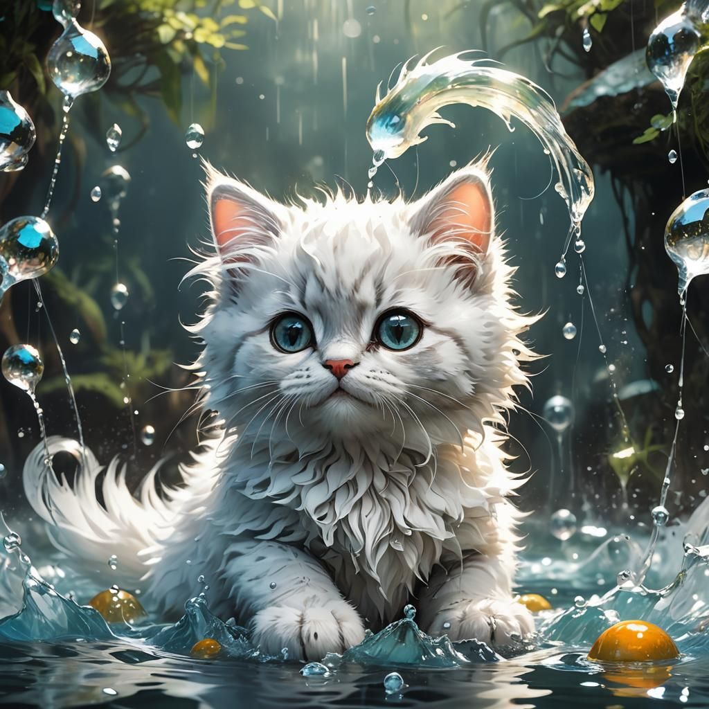 Adorable Water Cat Portrait in Detailed Fantasy Style