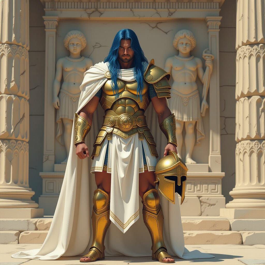 Armored Warrior with Twin Bas-Relief in Retro Sci-Fi Style