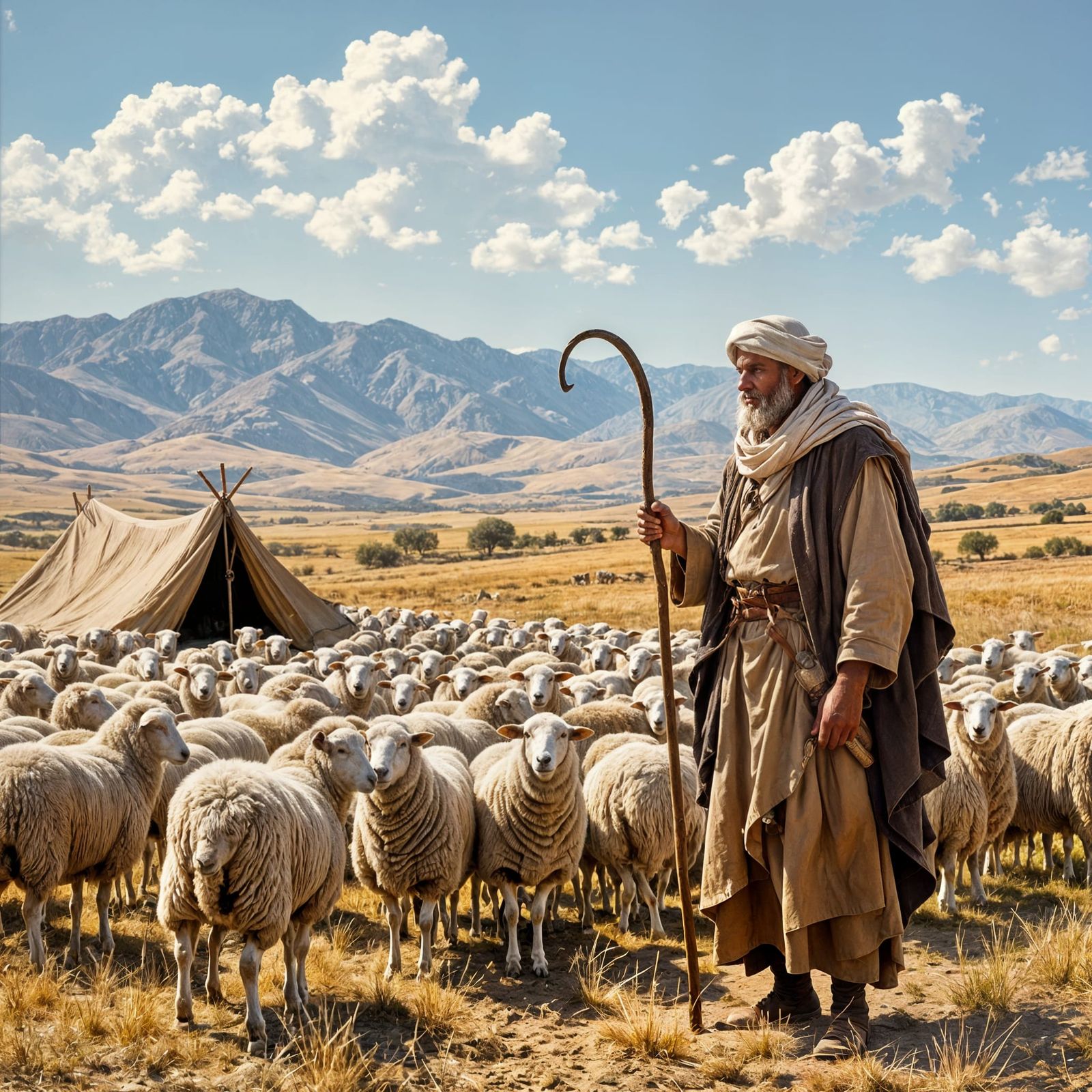 Shepherd and Flock in Plains of Israel