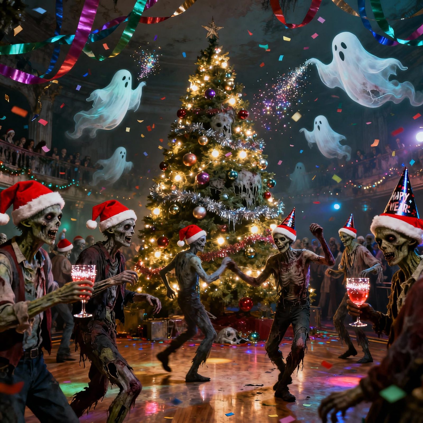 New Year's Zombie Ball with Festive Undead Celebration
