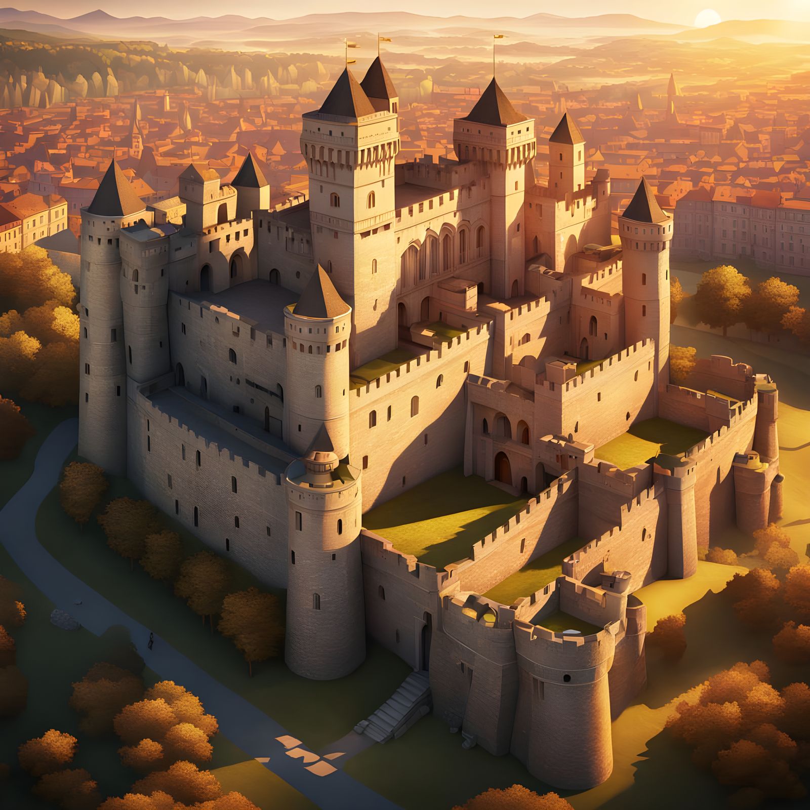 16th Century Castle Architecture at Sunset