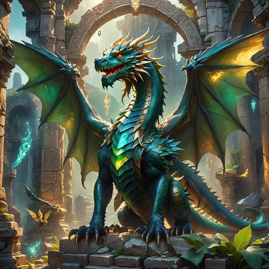 Majestic Dragon with Translucent Wings in Oil Painting