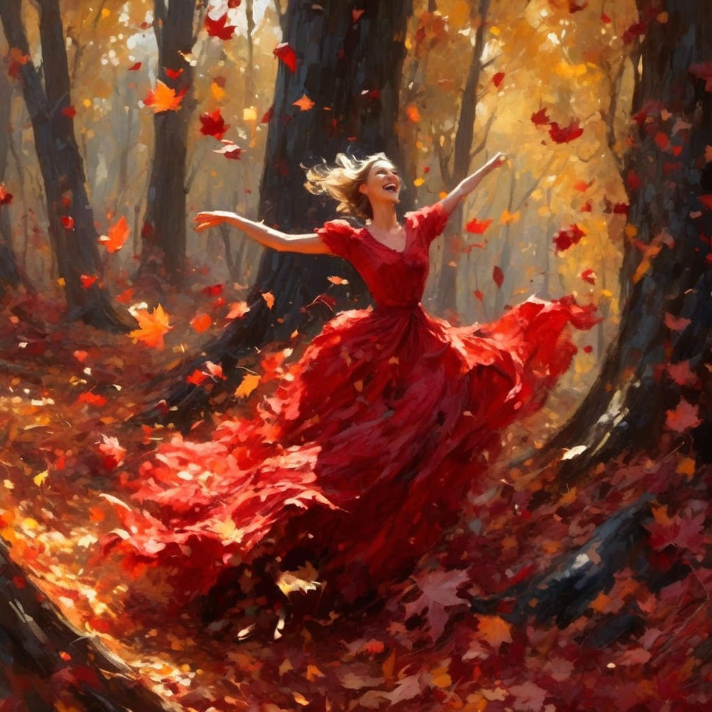 Woman Raking Leaves with Dog: Matte Painting